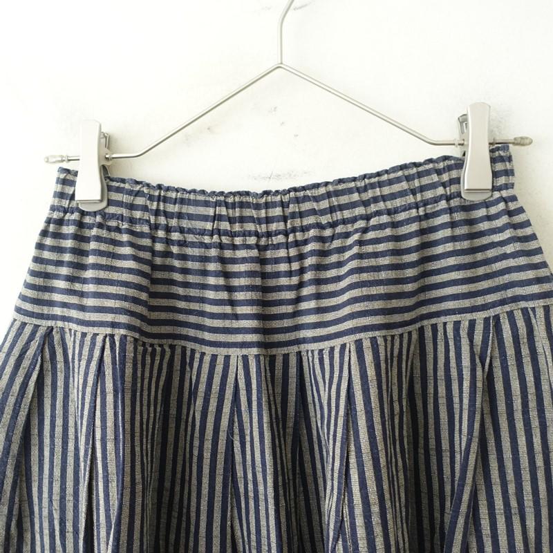 YAMMA 【定価1.9万】ヤンマ産業 *会津木綿 棒縞 タックスカート*藍色