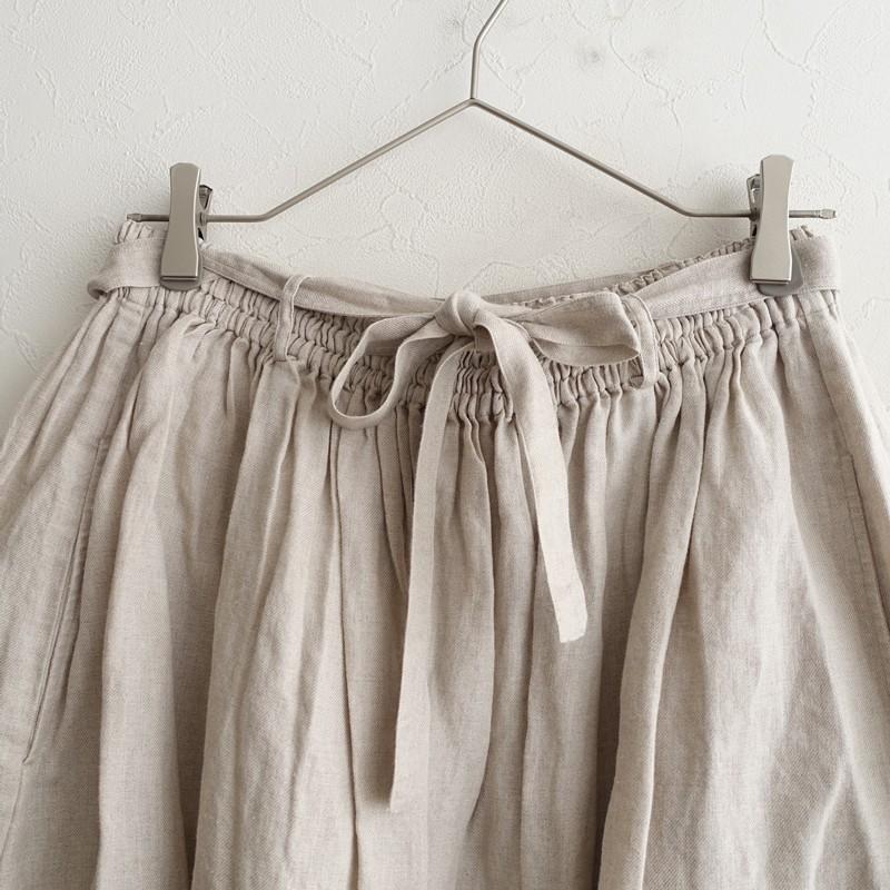 新品　wafu リネンキュロットスカート　ふんわり膝下丈　ウエストゴム　ベージュ 定価2.7万】ワフ wafu *プレミアムリネンスカート*サンドベージュ腰紐