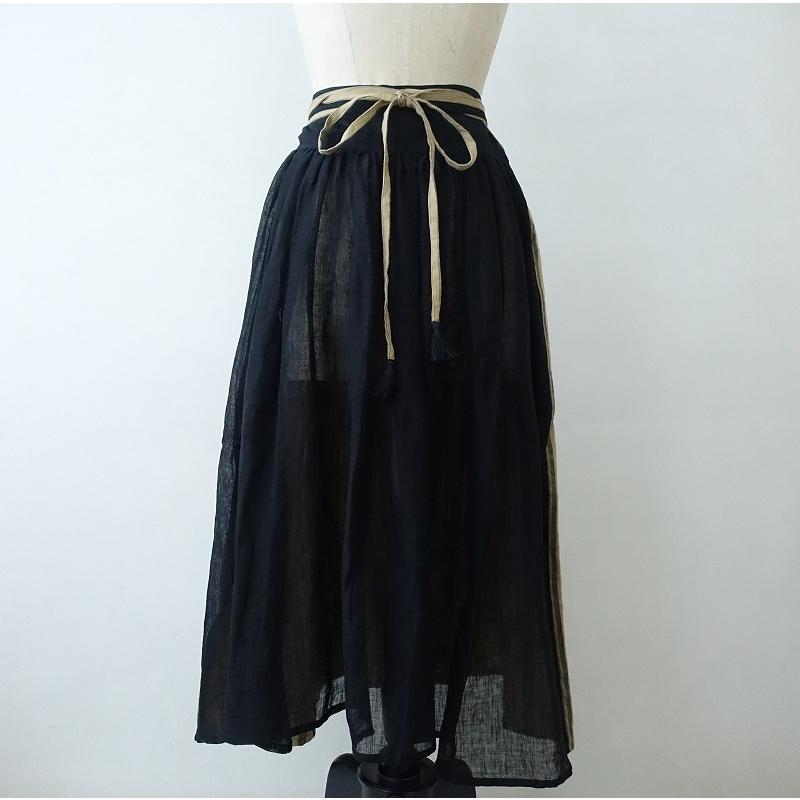 Tabrik 【美品】タブリク *リネン巻きスカート*麻ベージュ黒 Tabrik 【美品】タブリク *リネン巻きスカート*麻ベージュ黒