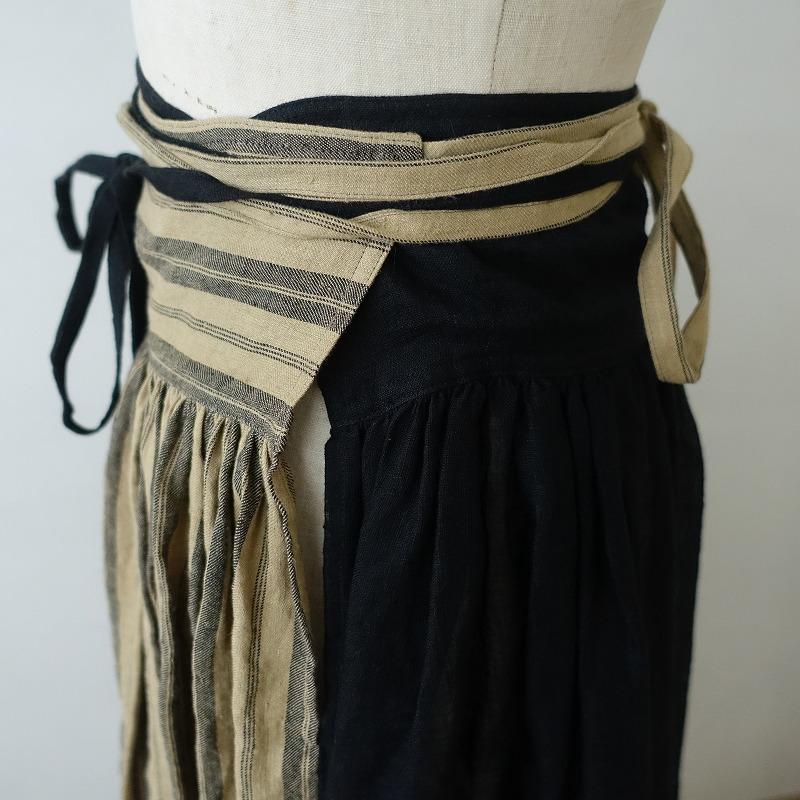 Tabrik 【美品】タブリク *リネン巻きスカート*麻ベージュ黒 Tabrik 【美品】タブリク *リネン巻きスカート*麻ベージュ黒