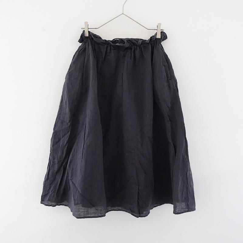 ヤンマ産業 麻100％ リネン ギャザー フレアスカート ウエストゴム グレー ヤンマ産業 麻100％ リネン ギャザー フレアスカート ウエスト