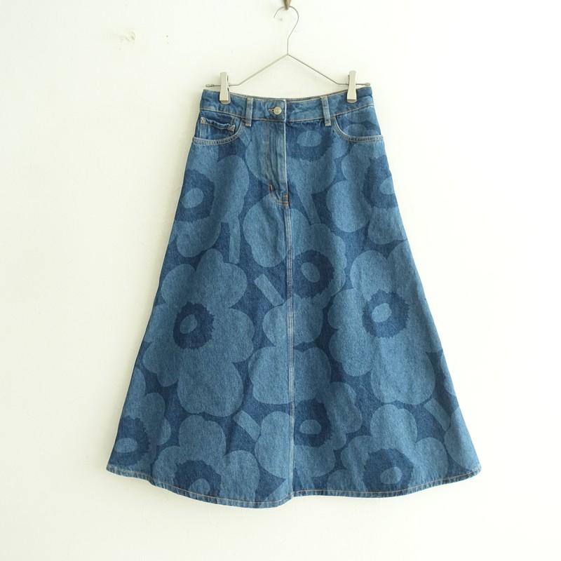 マリメッコ marimekko *UNIKKO デニムスカート*34コットン綿混ロング