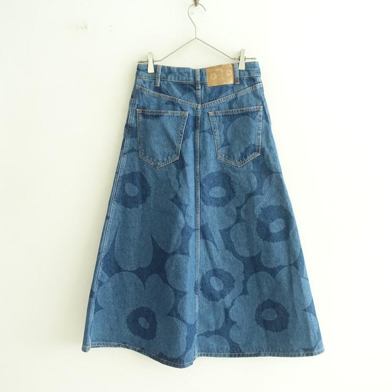 マリメッコ marimekko *UNIKKO デニムスカート*34コットン綿混ロング