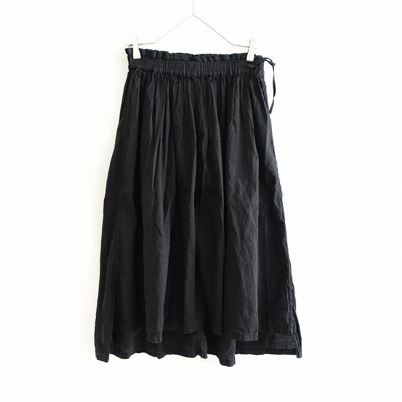 ファクトリー FACTORY *リネンコットンギャザースカート*2黒ブラック