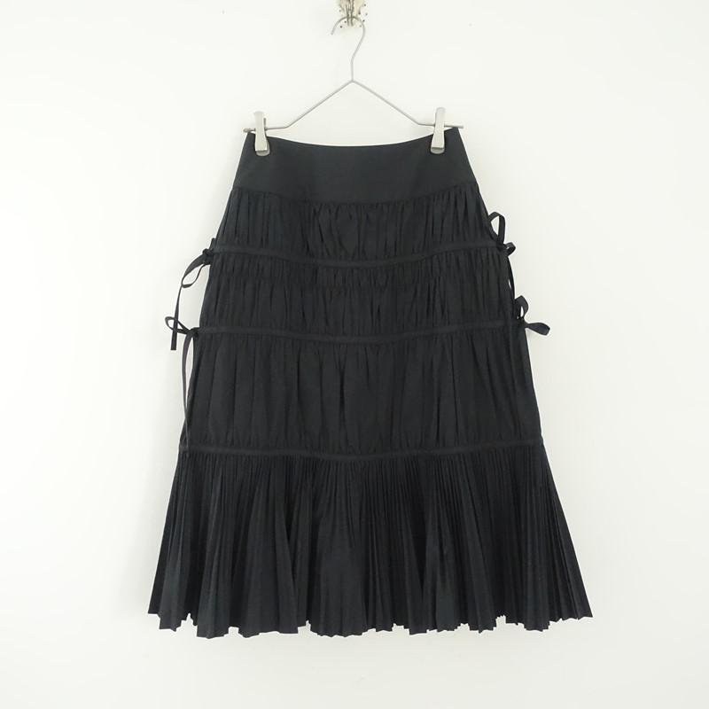 MOGA（モガ） *プリーツティアードスカート*1黒ブラックロング無地