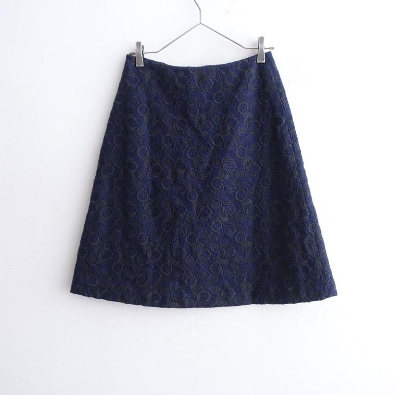 Sally Scott（サリースコット） *コットン刺繍台形スカート*9ネイビー