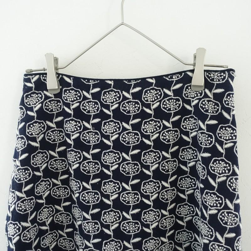 Sally Scott（サリースコット） *刺しゅうスカート 9/64-91*台形濃紺毛