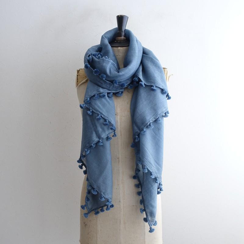CITRUS 【美品】シトラス *ポンポンストール*ショール薄手大判毛絹0326