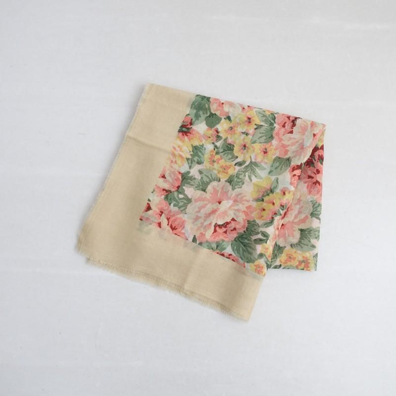 セザンヌ SEZANE *花柄ストール*ショールベージュ大判薄手毛0326(st7