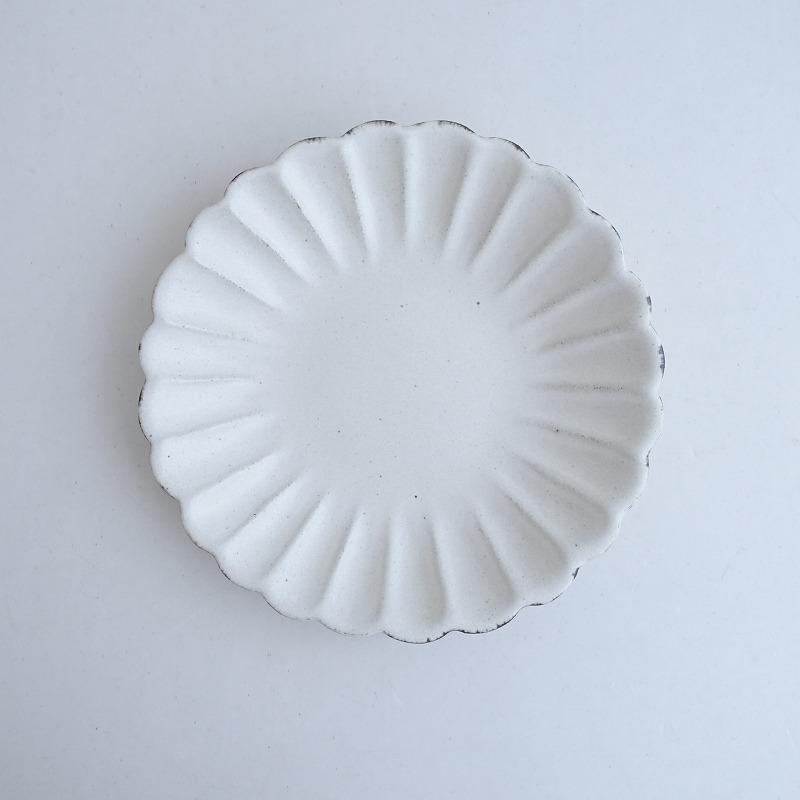美品】石岡信之 *花皿 7寸*食器お皿キッチン作家ホワイト【陶器】益子
