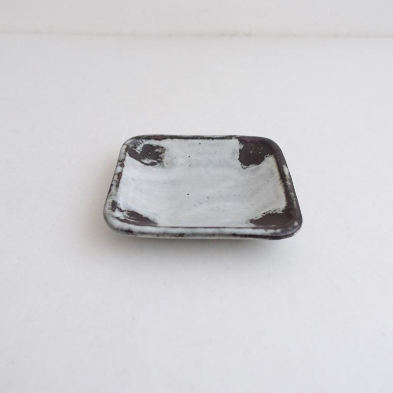 美品】小野哲平 *クロス角取皿*お皿グレーブラウン【陶器】(wa5-2601