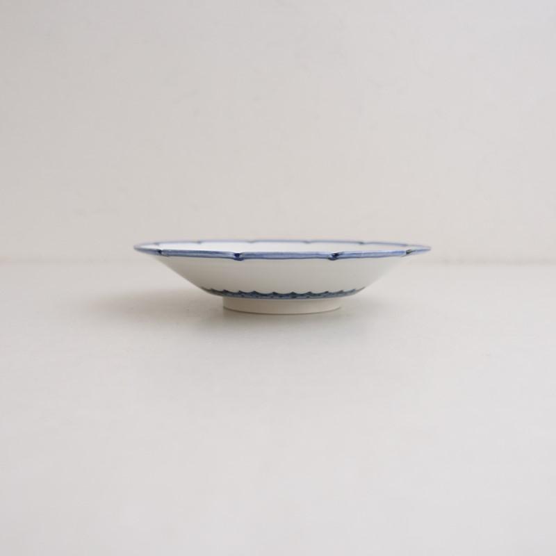 美品】須藤拓也 *染付輪花皿 17cm*お皿食器鉢絵付け猿鳥【陶器】(wa5