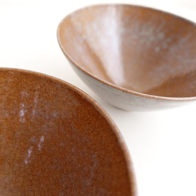 一柳京子 *鉢 2点セット*食器うつわ器作家ブラウン【陶器】(wa5-2602-8