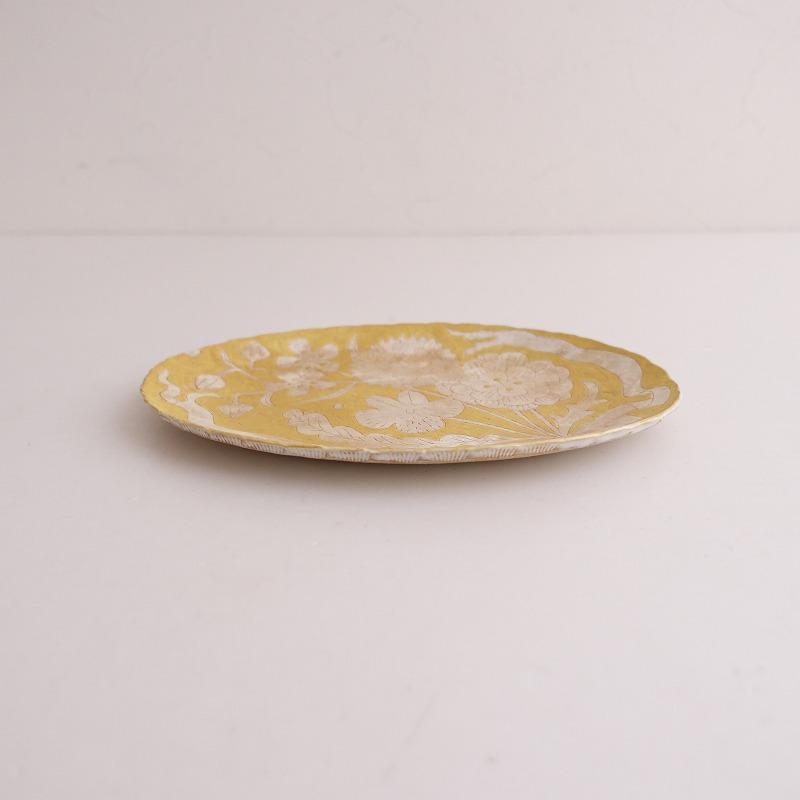 美品】鹿児島睦 *花の木オーバルプレート*イエロー黄お皿食器 美品】鹿児島睦 *花の木オーバルプレート*イエロー黄お皿食器