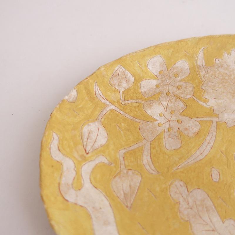 美品】鹿児島睦 *花の木オーバルプレート*イエロー黄お皿食器 美品】鹿児島睦 *花の木オーバルプレート*イエロー黄お皿食器