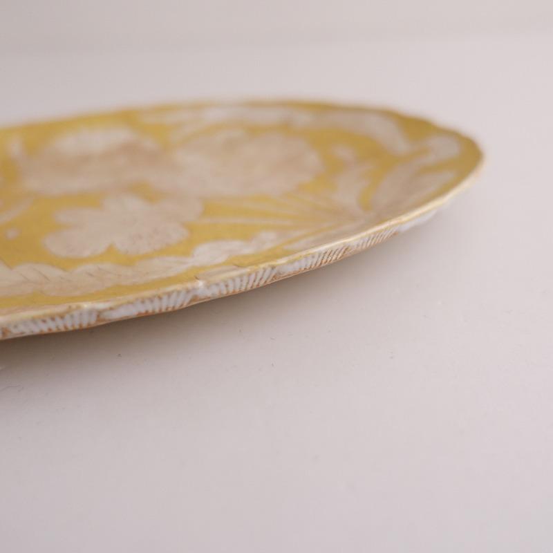 美品】鹿児島睦 *花の木オーバルプレート*イエロー黄お皿食器 美品】鹿児島睦 *花の木オーバルプレート*イエロー黄お皿食器