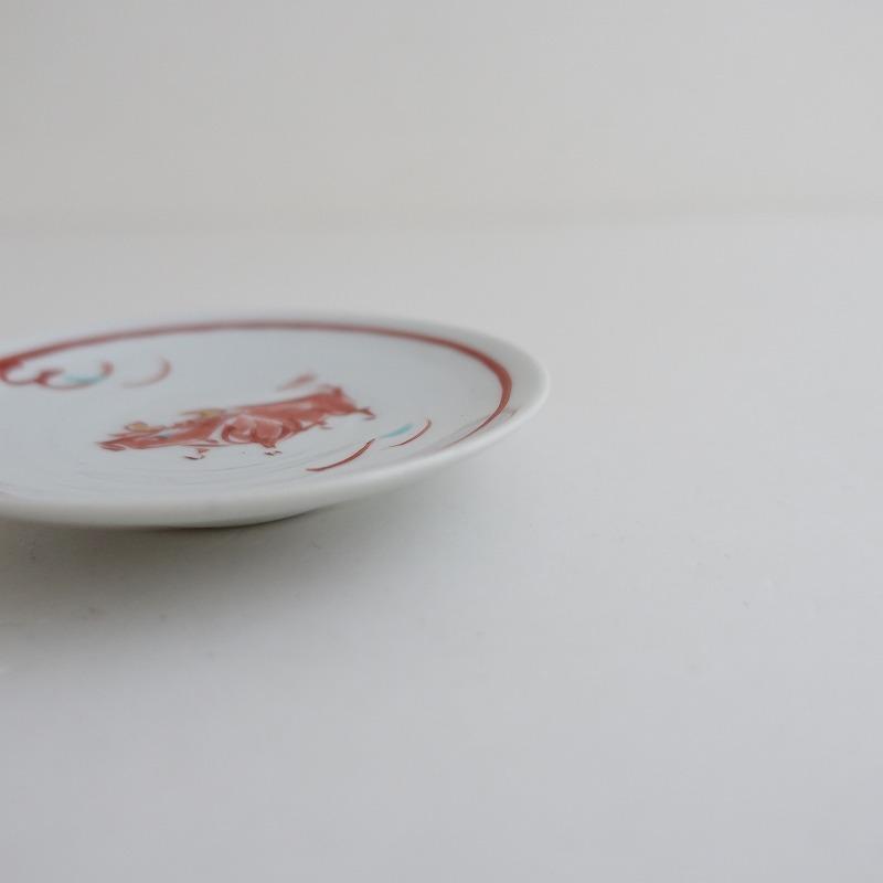 美品】赤地健 *干支 豆皿*小皿プレート赤絵牛食器テーブルウェア作家