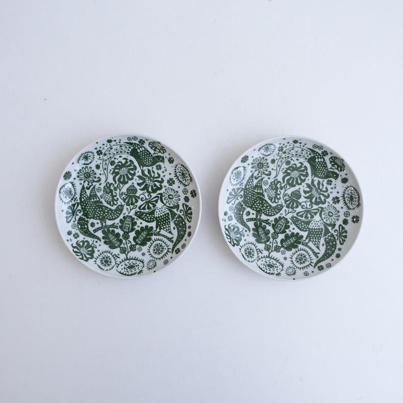 東屋 【未使用】scope別注/東屋 *印判小皿 12cm カッコー 緑彩 2枚