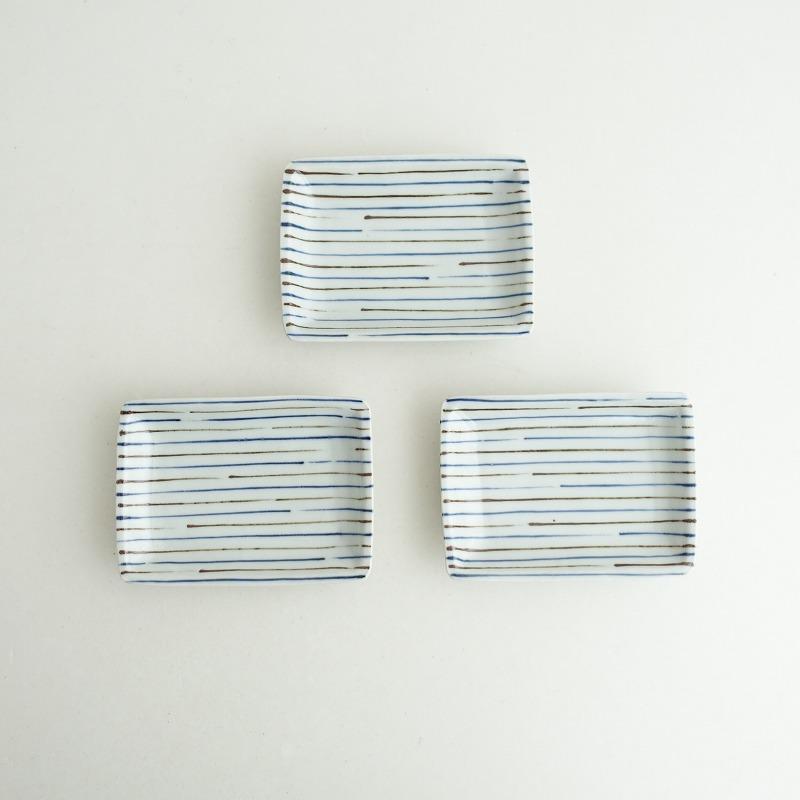 美品】☆ *ほたる窯 ゴス鉄麦長角皿 16×12cm 3枚セット*器うつわお皿
