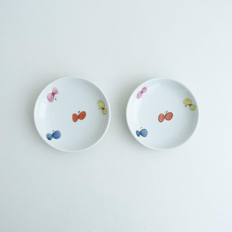 美品】米満麻子 *色絵蝶 小皿 13cm 2枚セット*お皿プレートちょうちょ
