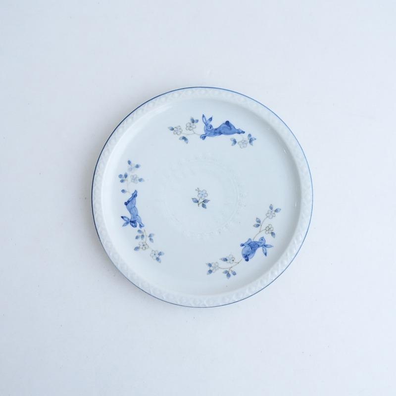 美品】大井萌子 *染付 陽花兎5寸皿*プレートお皿ウサギ食器作家【陶器