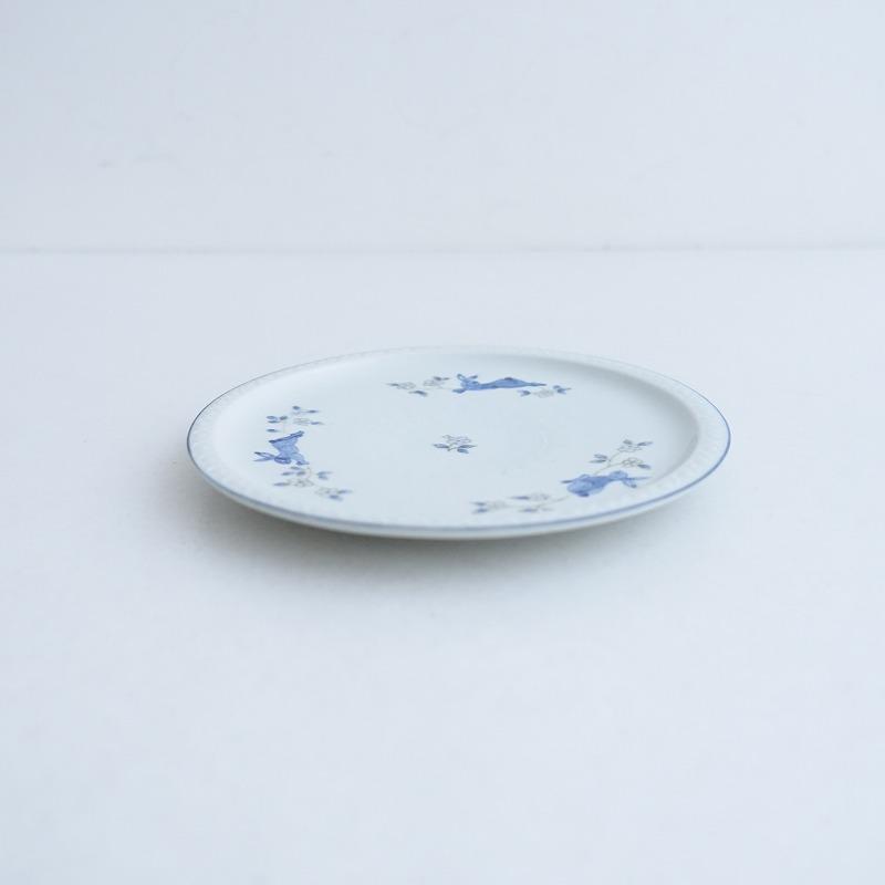美品】大井萌子 *染付 陽花兎5寸皿*プレートお皿ウサギ食器作家【陶器