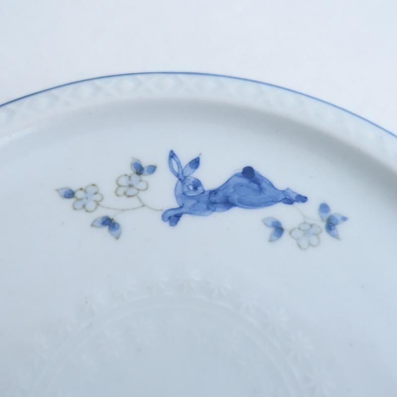 美品】大井萌子 *染付 陽花兎5寸皿*プレートお皿ウサギ食器作家【陶器