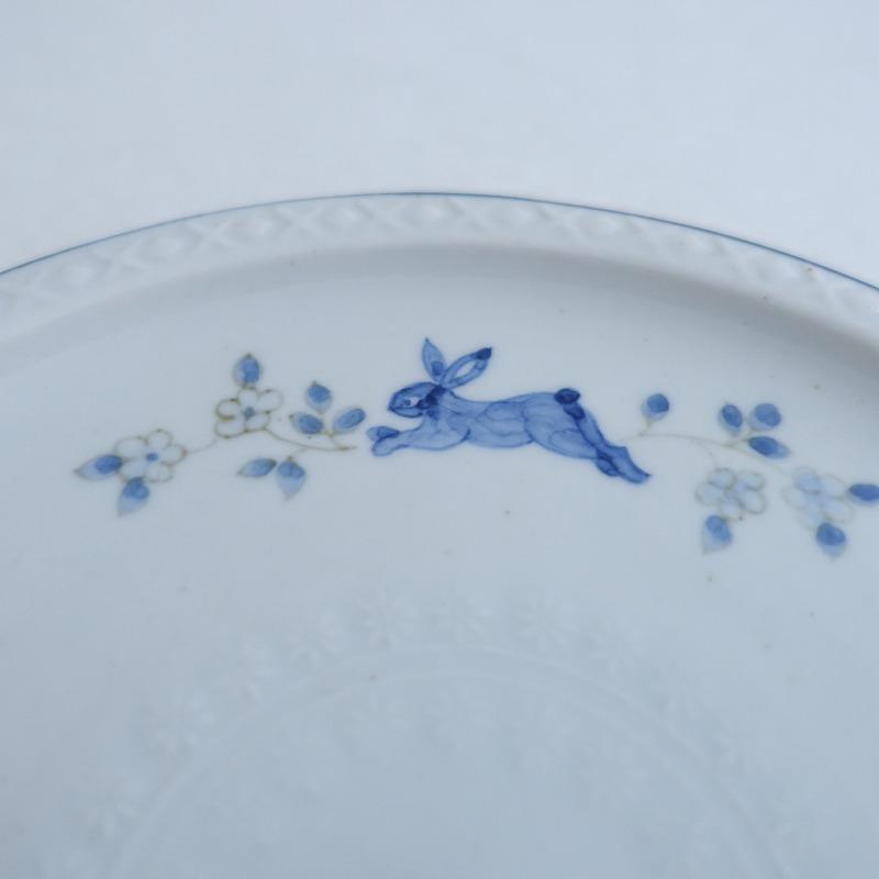 美品】大井萌子 *染付 陽花兎5寸皿*プレートお皿ウサギ食器作家【陶器