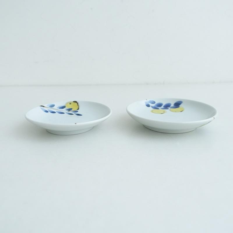 美品】米満麻子 *色絵レモンの木 12cm/13cm 2枚セット*お皿小皿