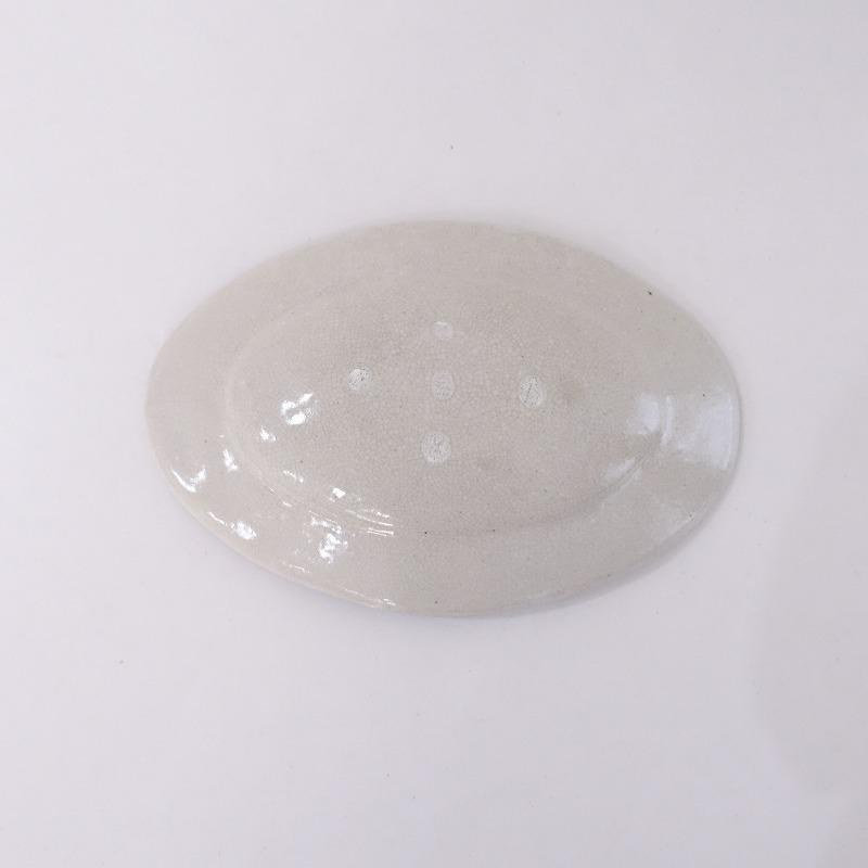 林拓児 *貫入楕円皿 中*白ホワイトお皿オーバルプレートリム皿和食器
