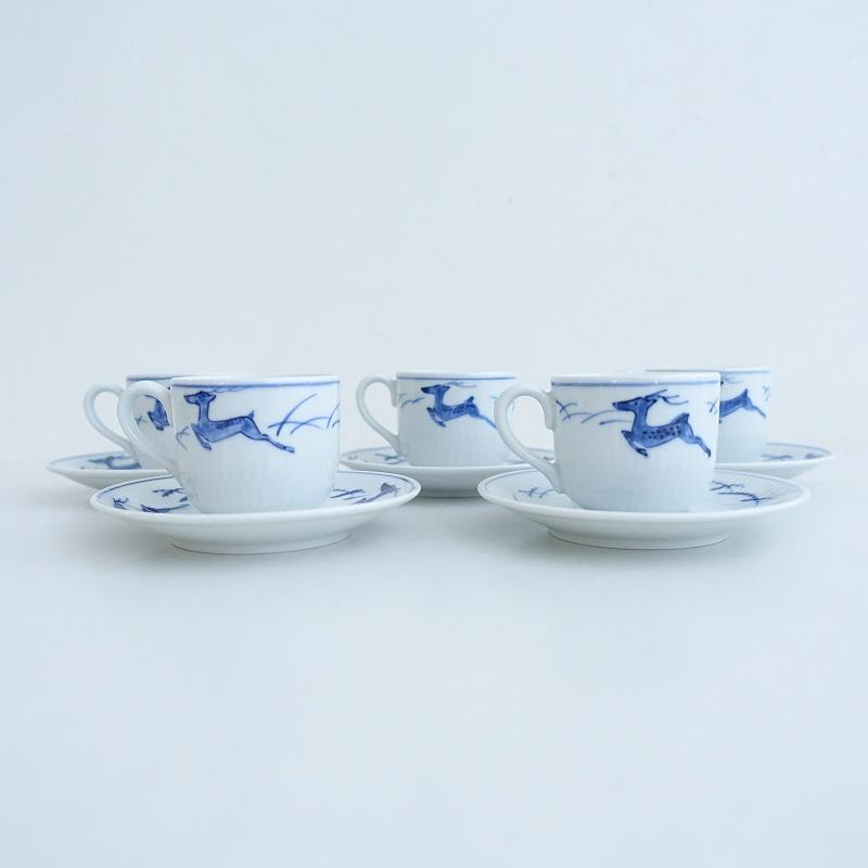 多治見 加藤幸兵衛 *デミタスカップ＆ソーサー 5客セット*青