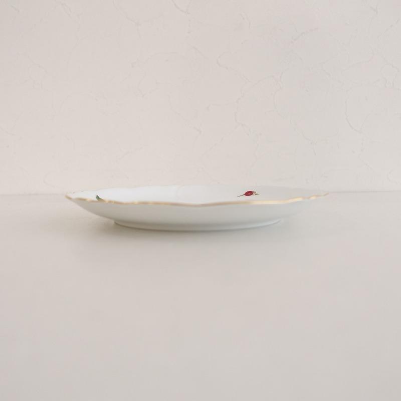 大倉陶園 *バラの実 ケーキ皿 19cm*ホワイト白金彩プレート【陶器
