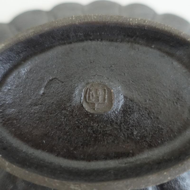 美品】高島大樹 *楕円小皿 黒釉 粉引の輪花 15cm*ブラックお皿小皿和