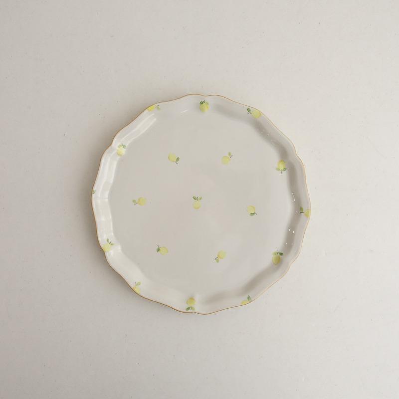 阿部慎太朗さん　檸檬の花リムプレート 阿部慎太朗 *檸檬 花形 リム皿 7寸*レモン絵付けリムプレート和食器