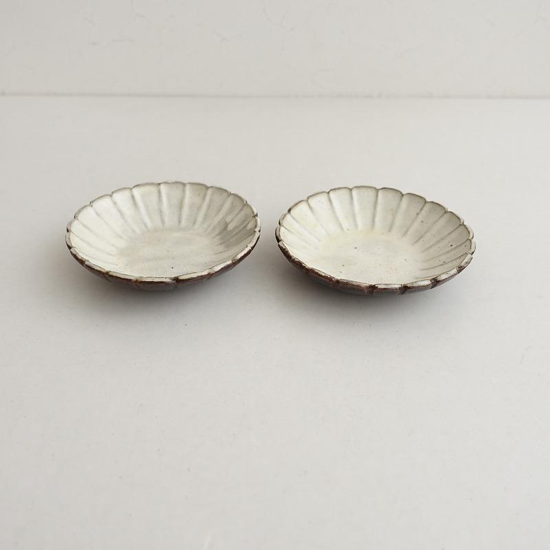 美品】石川裕信 *輪花皿 13cm 2枚セット*白ホワイトフラワー小鉢深皿和