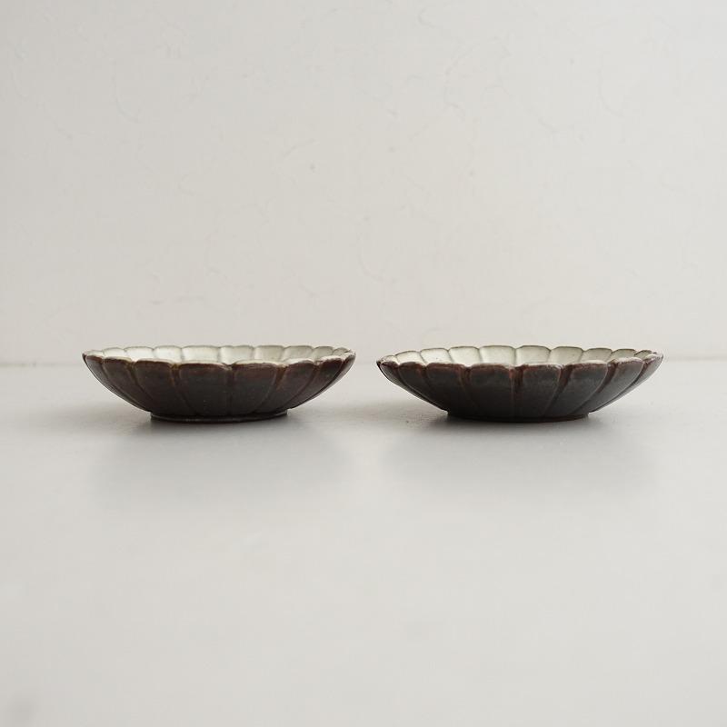 美品】石川裕信 *輪花皿 13cm 2枚セット*白ホワイトフラワー小鉢深皿和