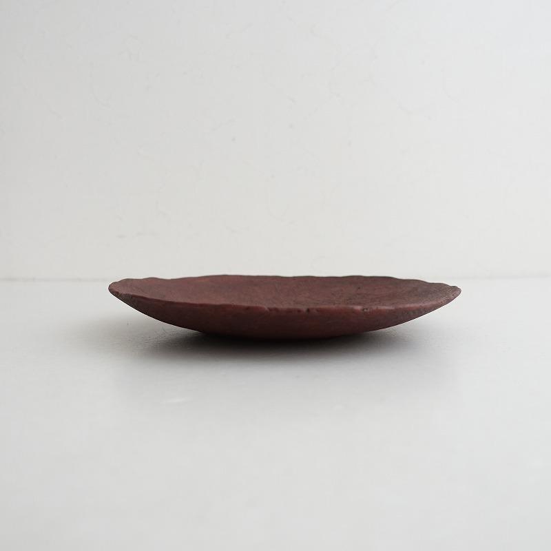 美品】西川聡 *赤いうつわ 7.5寸皿*レッドお皿和食器大皿作家土【陶器