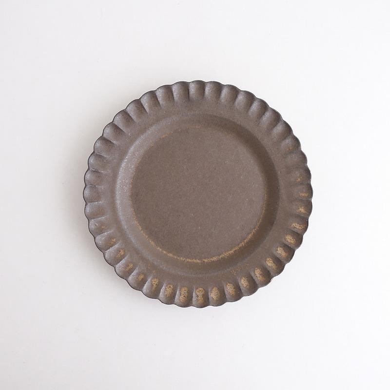 未使用】村上直子×白井隆仁 *鉄錆 小菊プレート 24cm*お皿リム皿