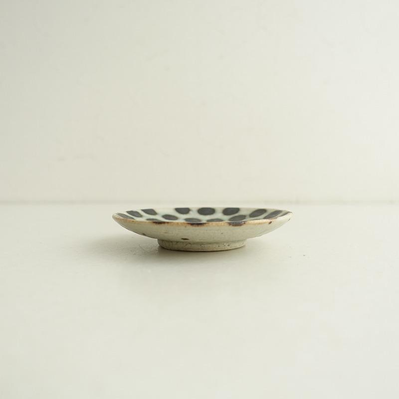 美品】楠田純子 *墨絵小皿 ドット*食器お皿器うつわ作家【陶器】(wa87