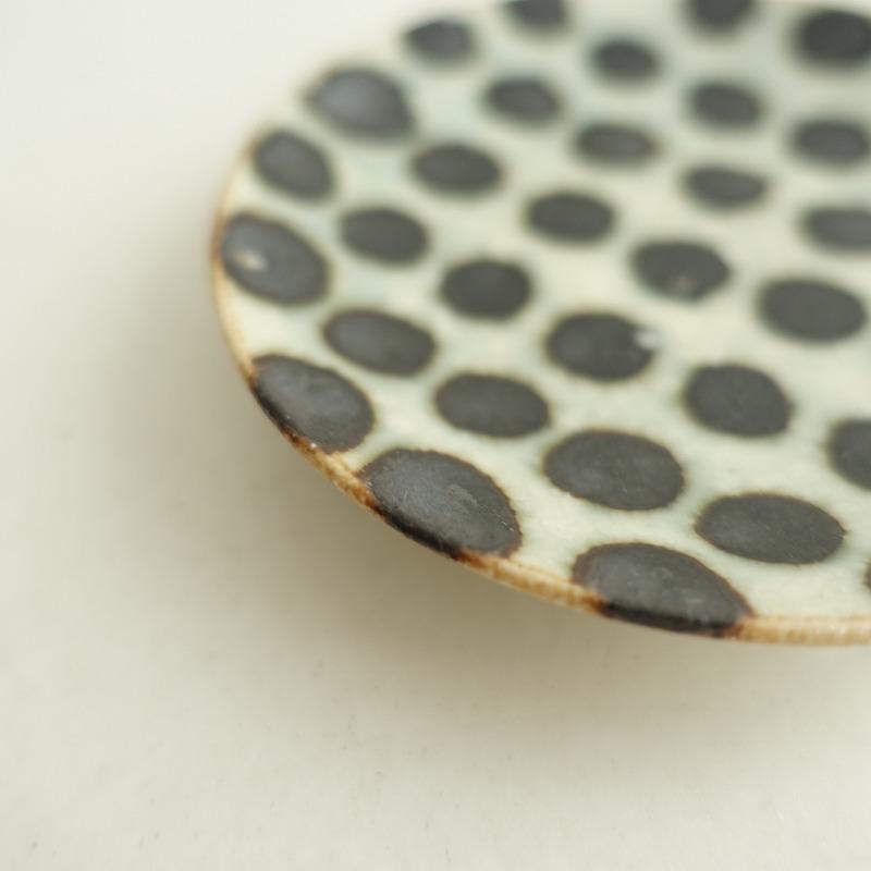 美品】楠田純子 *墨絵小皿 ドット*食器お皿器うつわ作家【陶器】(wa87