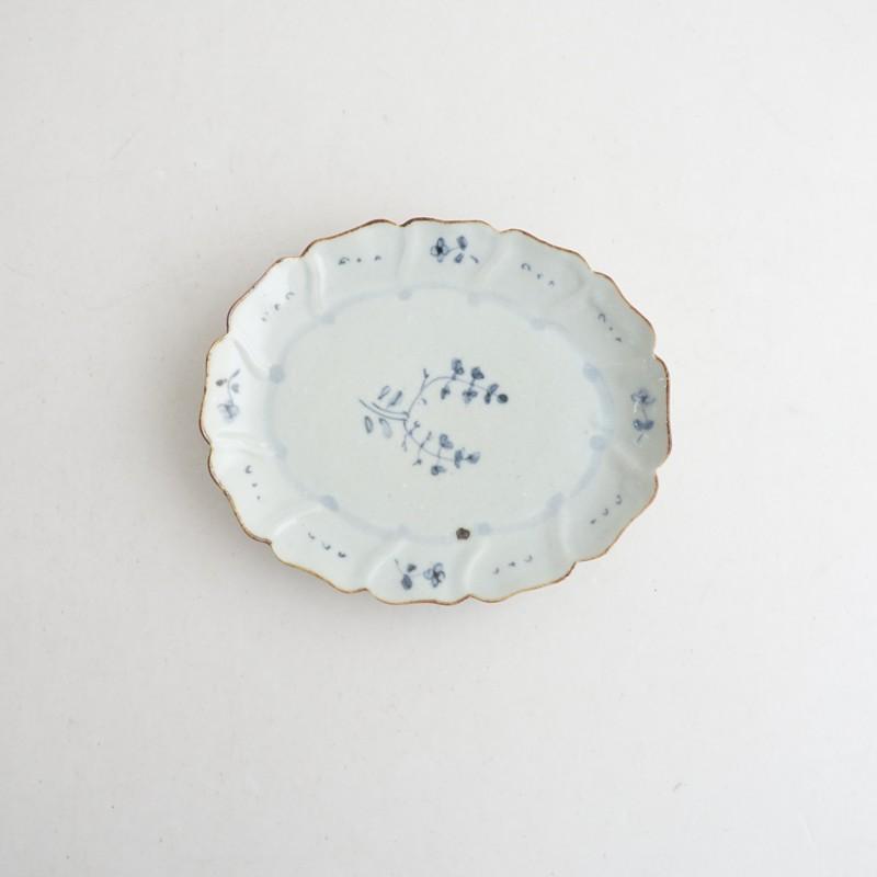 キッチン・食器 送料込み☆佐藤もも子 色絵菫文オーバル皿4寸セット