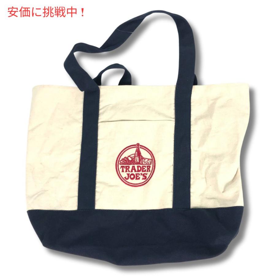 【並行輸入品】Trader Joe's トレーダージョーズ　キャンバストートバッグ Canvas White/Navy 買い物バック マザーズバッグ |  | 01