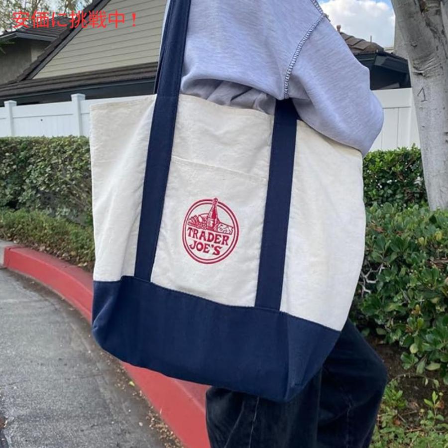【並行輸入品】Trader Joe's トレーダージョーズ　キャンバストートバッグ Canvas White/Navy 買い物バック マザーズバッグ |  | 03