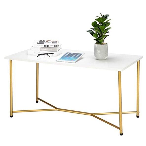 【並行輸入品】コーヒーテーブル リビングテーブル 長方形 white Gold_1