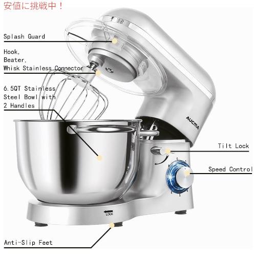 【並行輸入品】Aucma スタンドミキサー 6.5クォート チルトヘッド 660W 6段階スピード キッチン家電 ミキサー Stand Mixer,6.5-QT_1