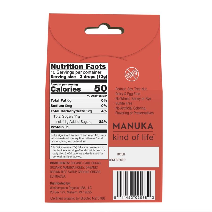 【並行輸入品】Wedderspoon Organic Manuka Honey Drops, Ginger with Echinace |  | 01