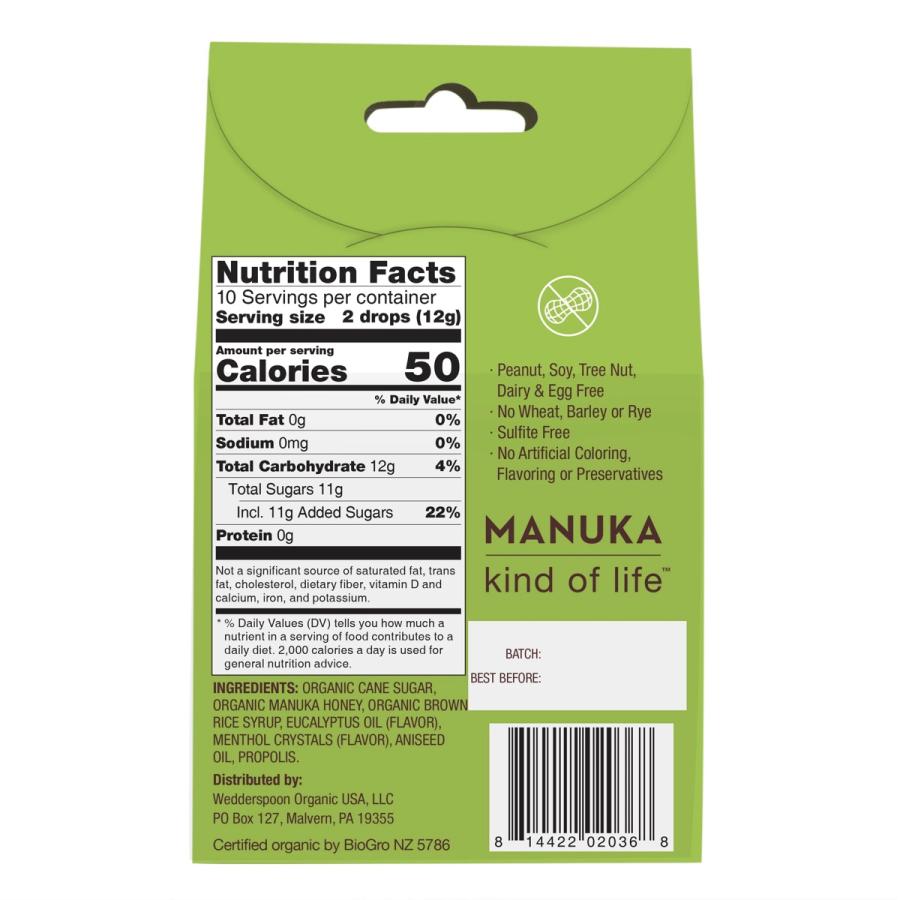 【並行輸入品】Wedderspoon Organic Manuka Honey Drops, Eucalyptus with Bee |  | 01