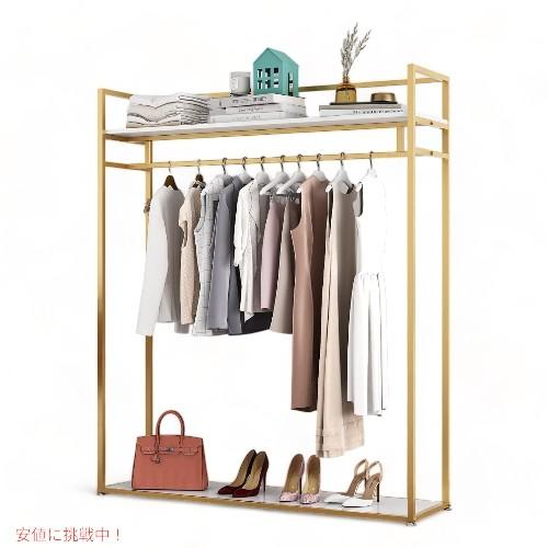 FONECHIN フォネチン 衣類ラック 棚付き 衣類吊り下げ用 ゴールドメタル Heavy Duty Clothing Rack with