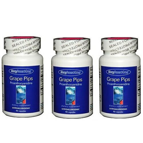 【並行輸入品】【お得な3本セット！】リサーチグループ ブドウ種子エキス 90カプセル Allergy Research Group Grape Pips 90 Capsules Pack of 3 | 
