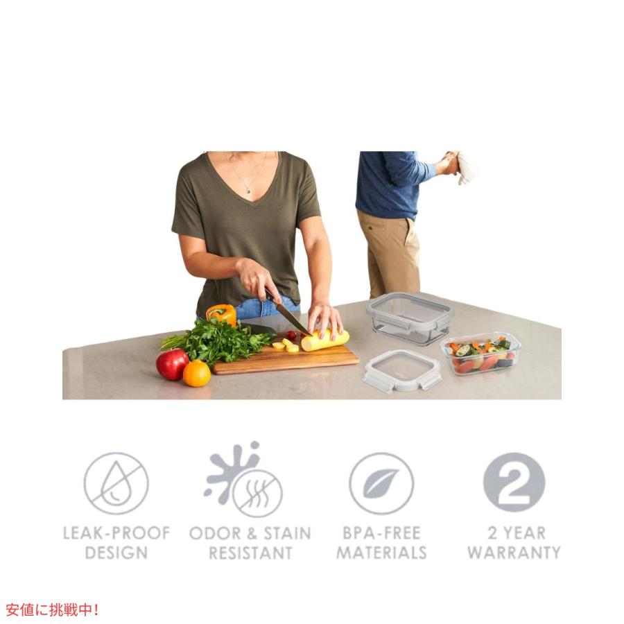 【並行輸入品】ベントゴー Bentgo 漏れ防止 ガラス保存容器 2.7 \u0026 4.4 Cup フタつき Glass Leak-Proof Food Storage  Pebble/Fogの画像